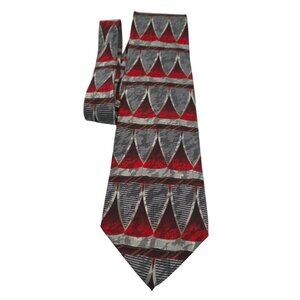 Fabio Fazio Mens Red & Gray Geometric Pattern 100% Silk Tie Made In China